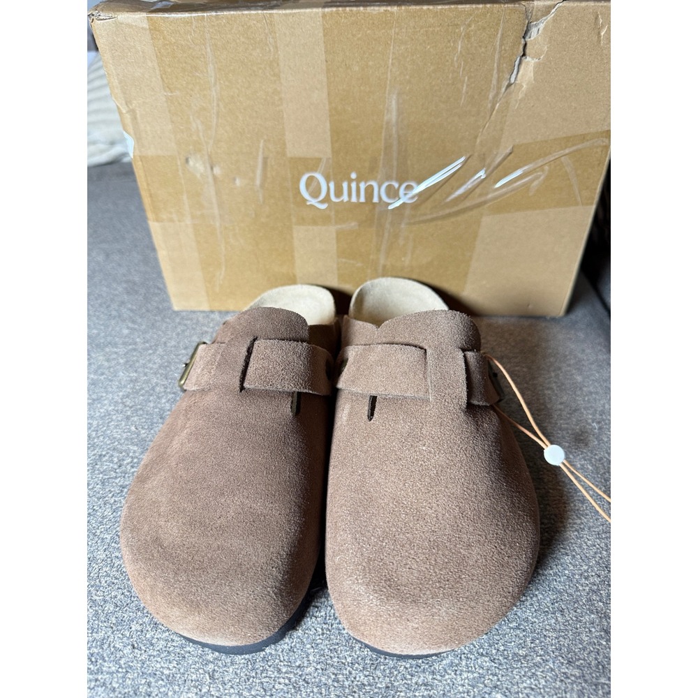 Quince Women Water Repellent Suede Clog Mule Cafe Brown Buckle Shoes Size 6 NEW